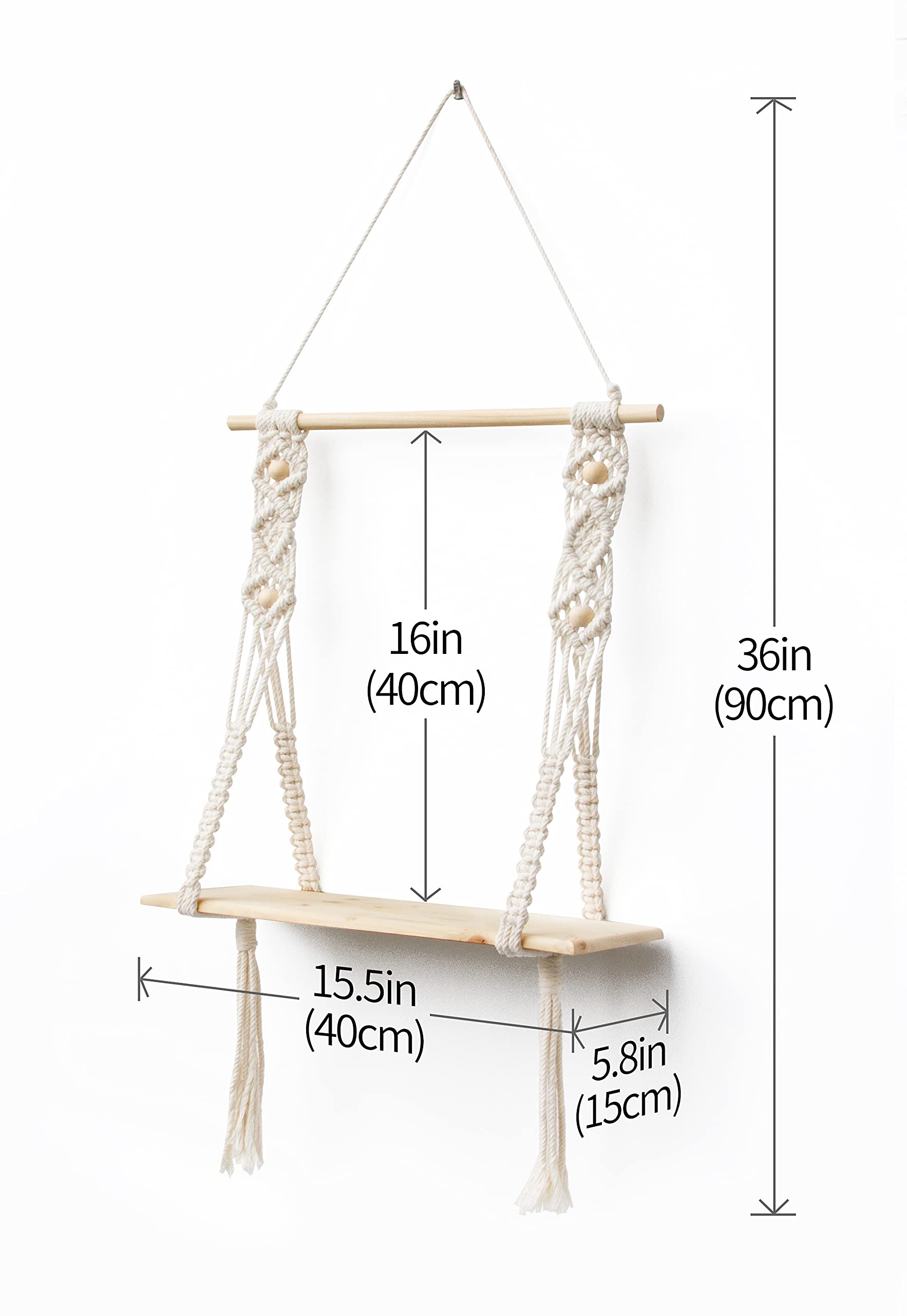 Afuly Etagere Murale Bois Macramé Boheme Deco Plantes Simple Houppe Manuel Tissé Chambre Salon WC Etagere Suspendue Corde