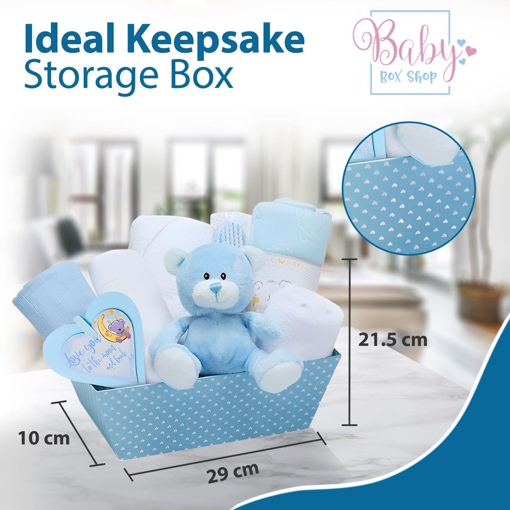 Coffret Naissance Bleu pour Bébés Garçons – Kit de Naissance avec Vêtements Bebe Garcon, Lange en Polaire, Serviette avec Capuche 2 Étoffes en Mousseline et Un Adorable Ourson en Peluche