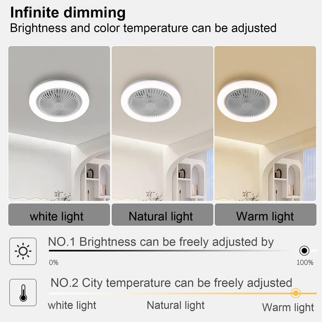 Ventilateurs de plafond avec lumières et télécommande, ventilateur de plafond LED avec lumières | Plafonnier 30W avec ventilateur et télécommande, éclairage LED intelligent à intensité variable