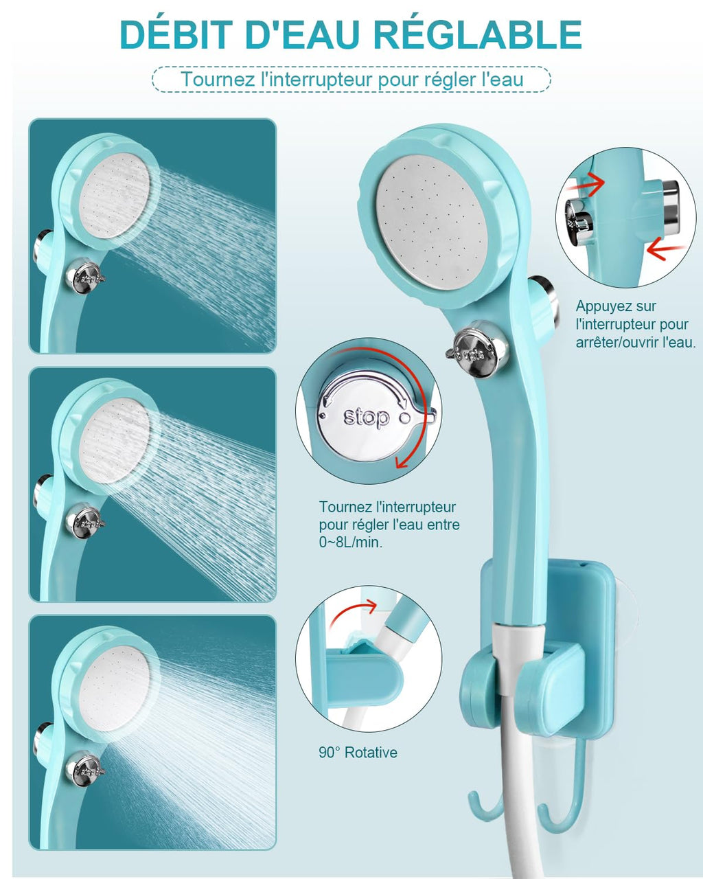 AUTOPkio Douche Camping Portable, Douche Extérieure Améliorée avec Batterie Rechargeable 4500mAh & Pompe IPX7 Imperméable pour Plage, Randonnée, Lavage de Voiture (Bleu)