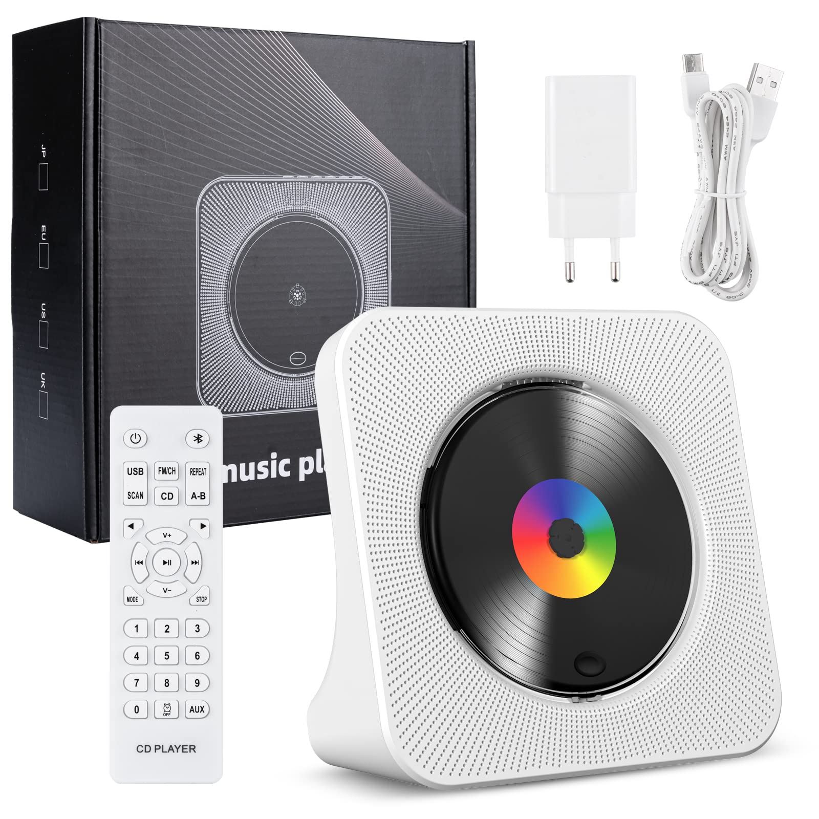 Lecteur CD de Bureau avec Bluetooth Gueray Lecteur CD Mural Haut-parleurs HiFi Intégrés Portables avec écran LED Audio Domestique Boombox Radio FM USB Type-c Lecteur de Musique MP3