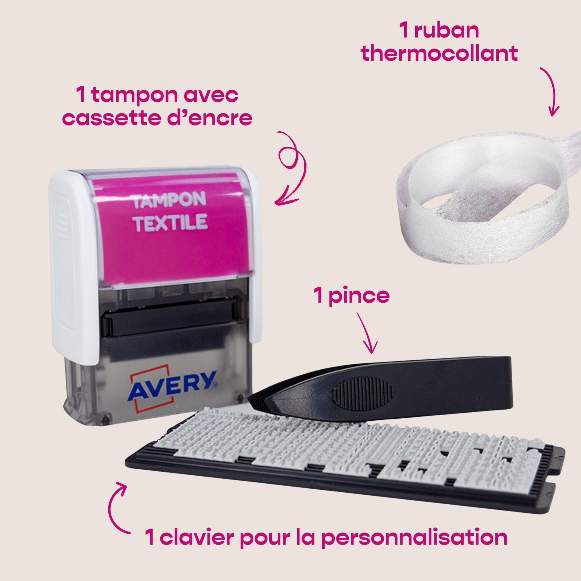 Avery Tampon Encreur Personnalisable Pour Enfants Et Adultes - Personnalisable 288 caractères - Résistant Au Lavage - Avec Encre Indélébile - Polyvalent Jusqu'à 60°C