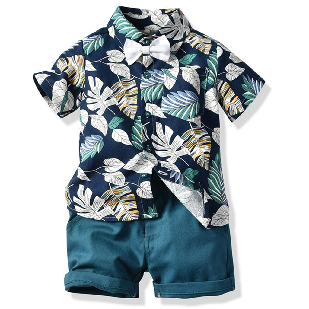 Winmany Ensemble Hawaï pour BéBé GarçOn Petits Enfants Chemise et Short en Coton pour Enfants VêTements Plage D'éTé à Fleurs Tropicales (2, Bleu, 3-4T)