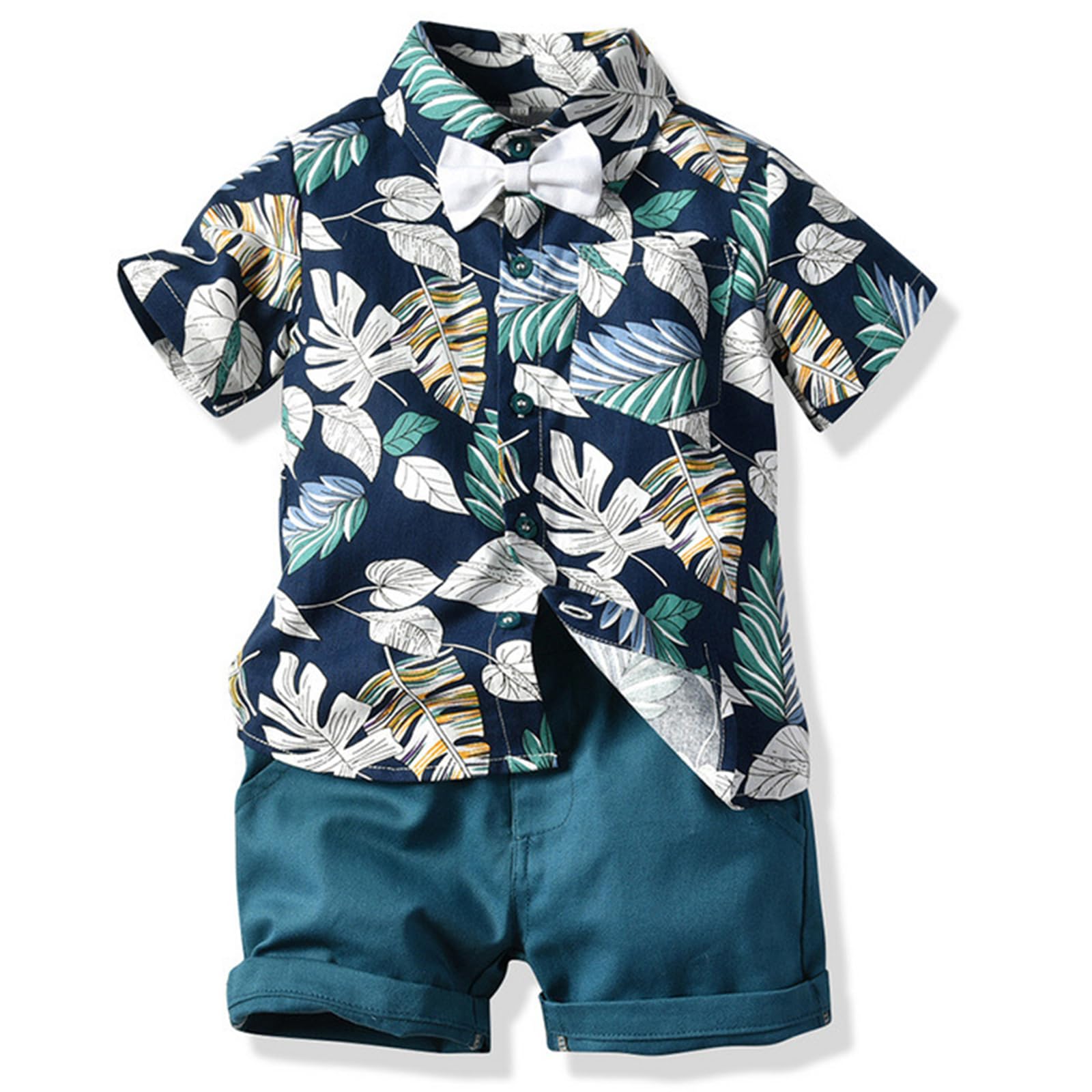 Winmany Ensemble Hawaï pour BéBé GarçOn Petits Enfants Chemise et Short en Coton pour Enfants VêTements Plage D'éTé à Fleurs Tropicales (2, Bleu, 3-4T)