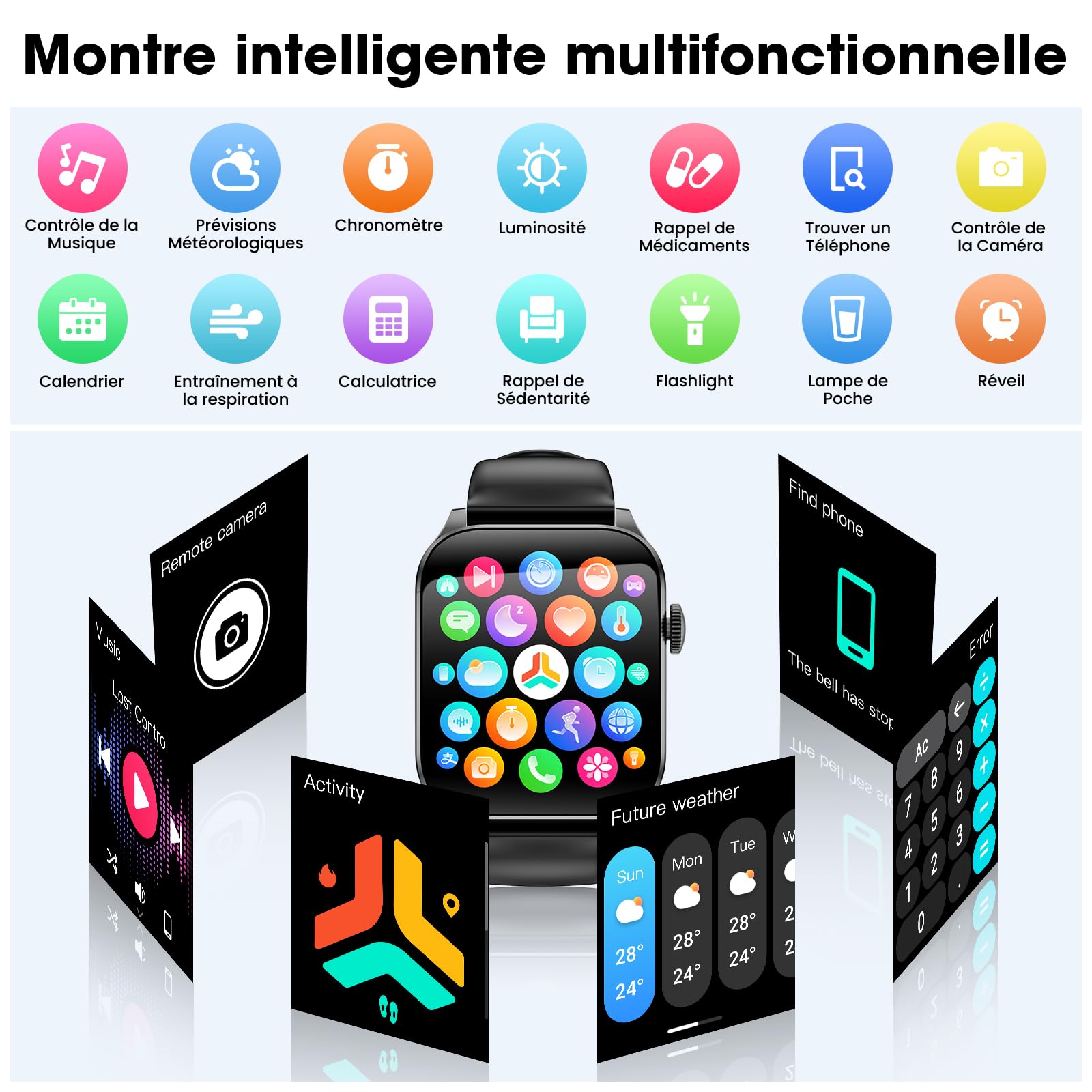 Montre Connectée Femme Homme,1.91'' Écran Incurvé avec Appels Bluetooth,120+ Sportifs Montre Sport avec Moniteur Sommeil/Fréquence Cardiaque/Podomètre,Etanche IP67 Smartwatch pour Android iOS