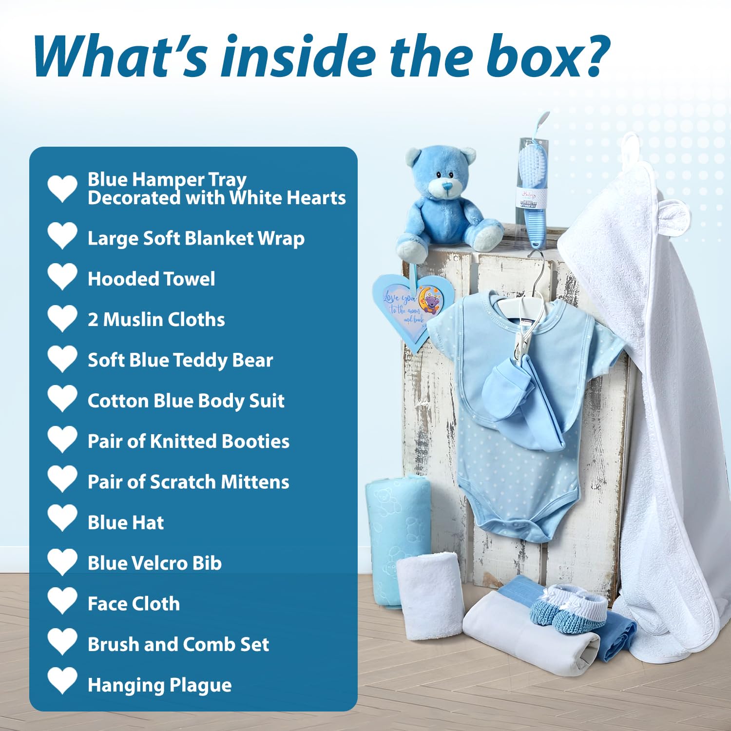 Coffret Naissance Bleu pour Bébés Garçons – Kit de Naissance avec Vêtements Bebe Garcon, Lange en Polaire, Serviette avec Capuche 2 Étoffes en Mousseline et Un Adorable Ourson en Peluche