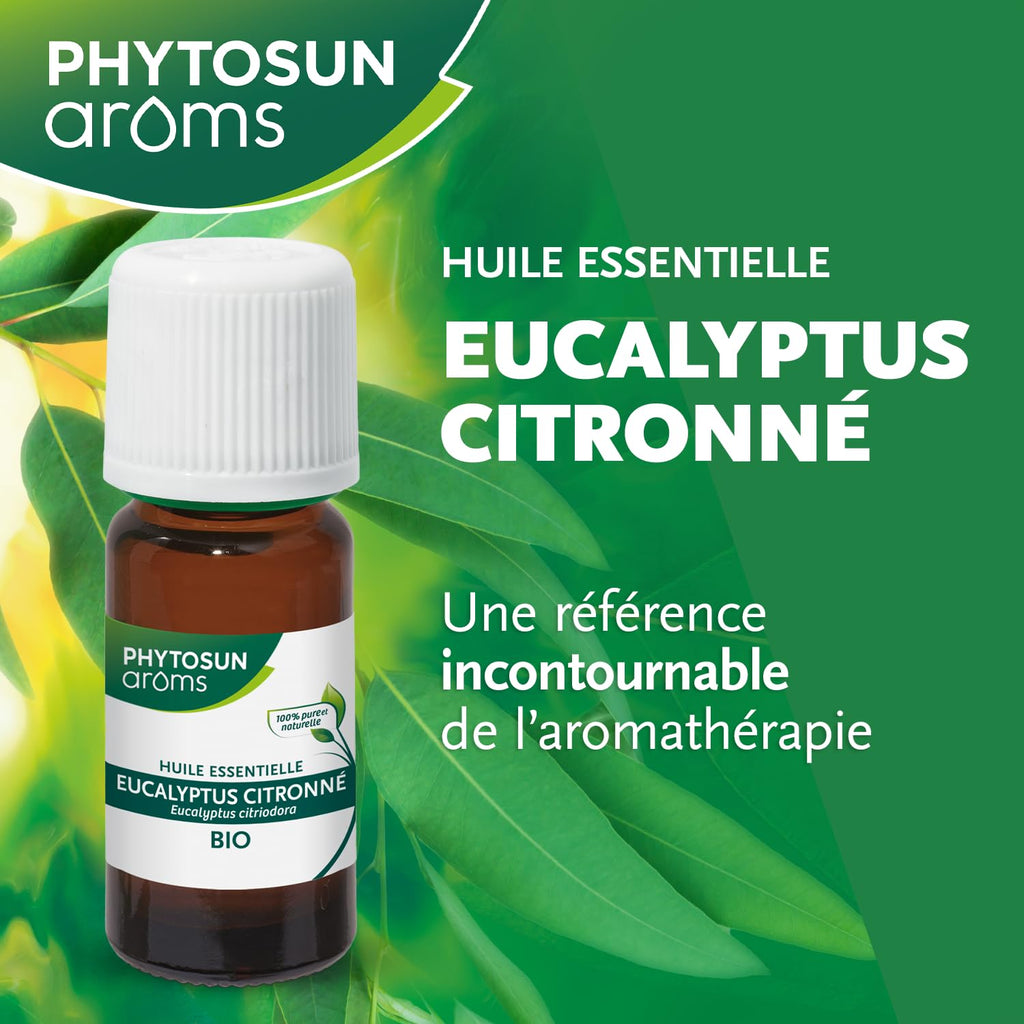 PHYTOSUN AROMS - Huile Essentielle d'Eucalyptus Citronné Bio - HEBBD - 100% Pure & Naturelle - 100% Bio - Analysée & Conditionnée en France - 10 ml