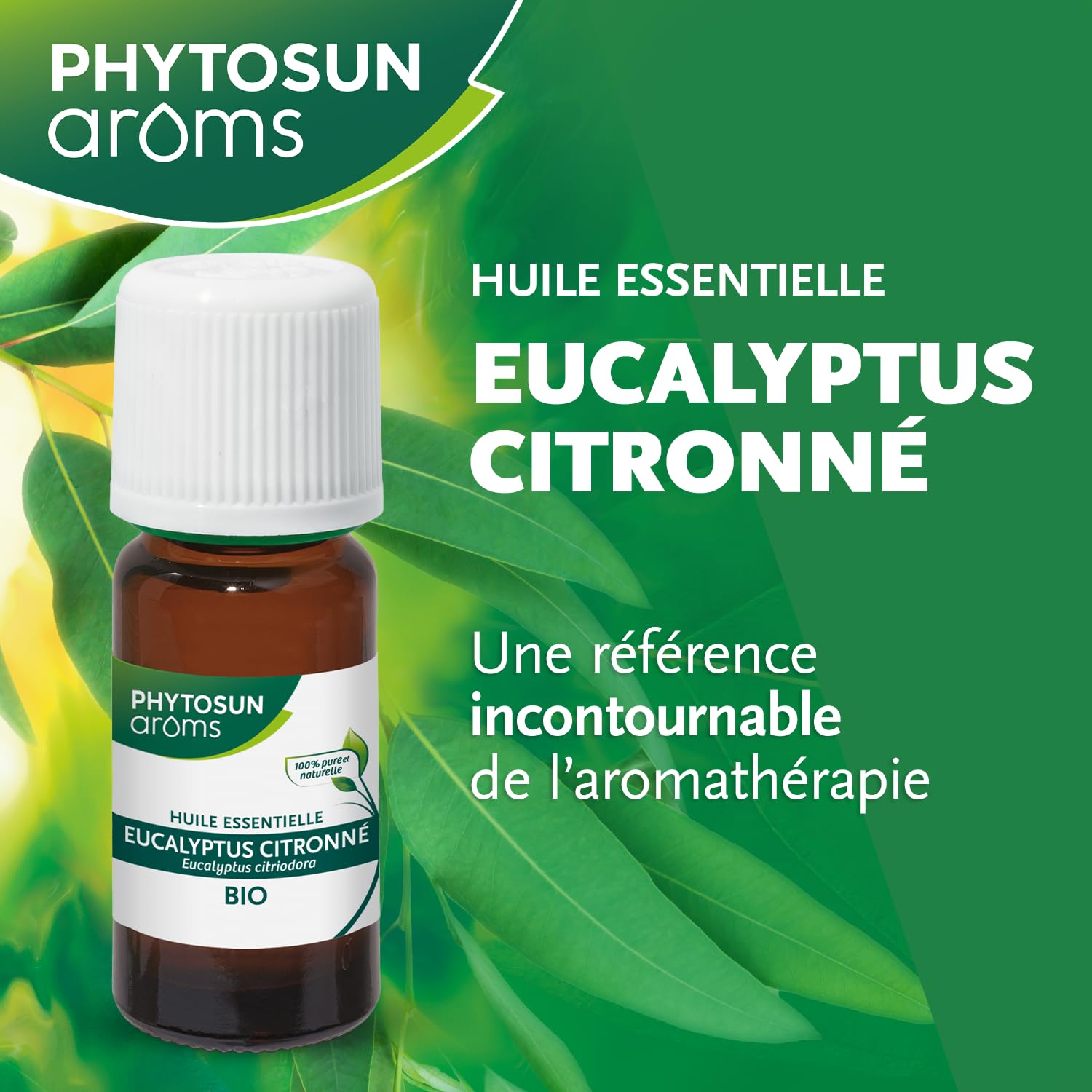 PHYTOSUN AROMS - Huile Essentielle d'Eucalyptus Citronné Bio - HEBBD - 100% Pure & Naturelle - 100% Bio - Analysée & Conditionnée en France - 10 ml
