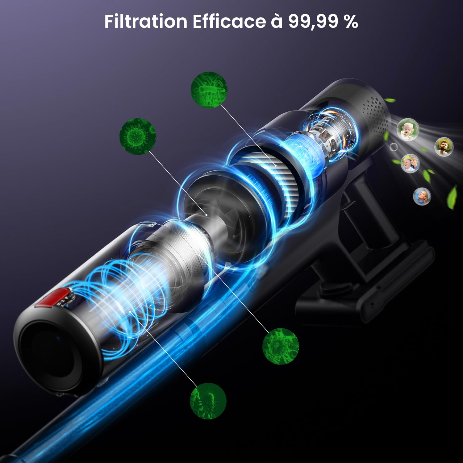 550W/45Kpa Aspirateur Balai sans Fil,70 Mins Aspirateur Sans Fil Puissant avec OLED écran Tactile et Brosse à Sol Anti-emmêlement,1,5L Aspirateur Balai pour Les Poils d'animaux/Tapis/Sols Durs