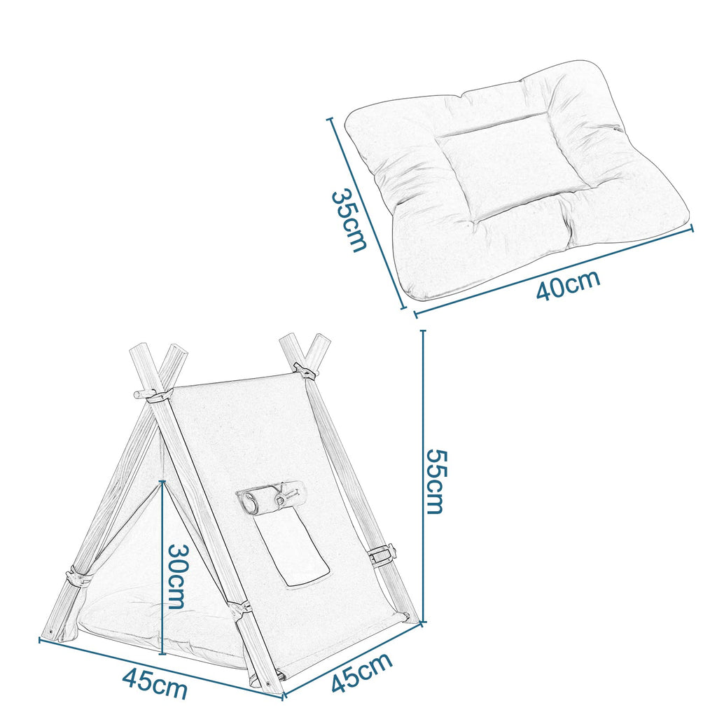 EUGAD Niche pour Chat, Tente Tipi pour Animaux de Compagnie avec Coussin Amovible et Lavable, Niche à Chien Chats Interieur, Tente en Toile avec Fenêtre pour Chat 45x45x55cm