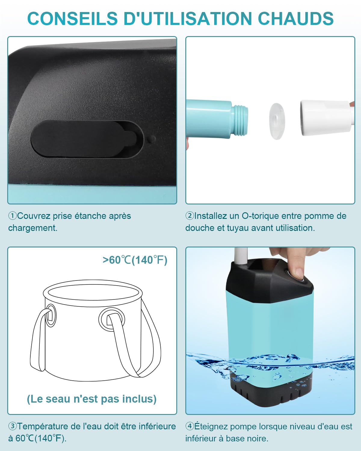AUTOPkio Douche Camping Portable, Douche Extérieure Améliorée avec Batterie Rechargeable 4500mAh & Pompe IPX7 Imperméable pour Plage, Randonnée, Lavage de Voiture (Bleu)
