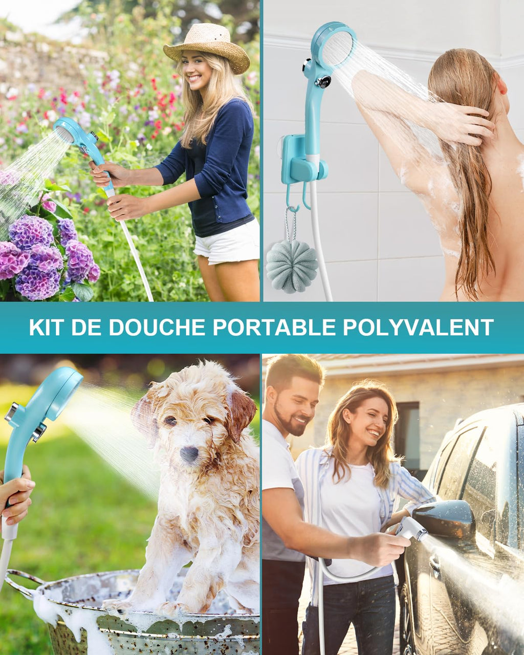 AUTOPkio Douche Camping Portable, Douche Extérieure Améliorée avec Batterie Rechargeable 4500mAh & Pompe IPX7 Imperméable pour Plage, Randonnée, Lavage de Voiture (Bleu)