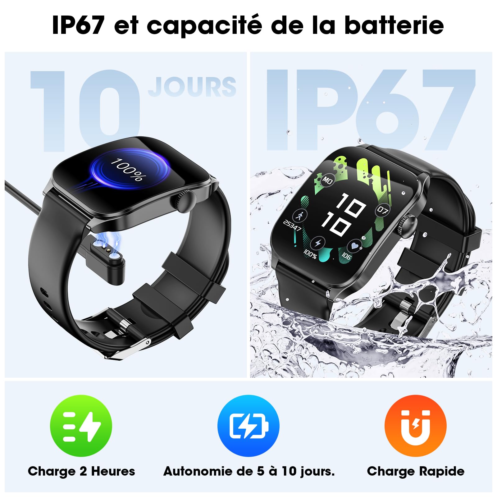 Montre Connectée Femme Homme,1.91'' Écran Incurvé avec Appels Bluetooth,120+ Sportifs Montre Sport avec Moniteur Sommeil/Fréquence Cardiaque/Podomètre,Etanche IP67 Smartwatch pour Android iOS