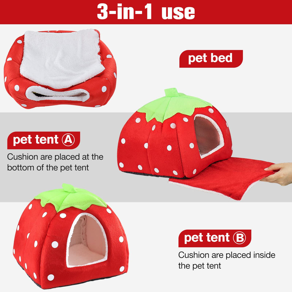 Maison pour Cochon d'Inde Lit Lapin Peluche Petits Animaux Couchages Hiver Interieur Cabane pour Chinchilla/Hérisson/Cobayes (Fraise)