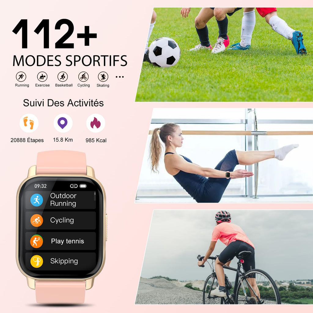 Montre Connectée Homme Femme, 1.91"HD Montre Connectee avec Appels Bluetooth, Etanche IP68 Montre Sport 112+ Mode Sport, Podomètre, Cycle Menstruel, Fréquence Cardiaque, Spo2, Smartwatch Android iOS