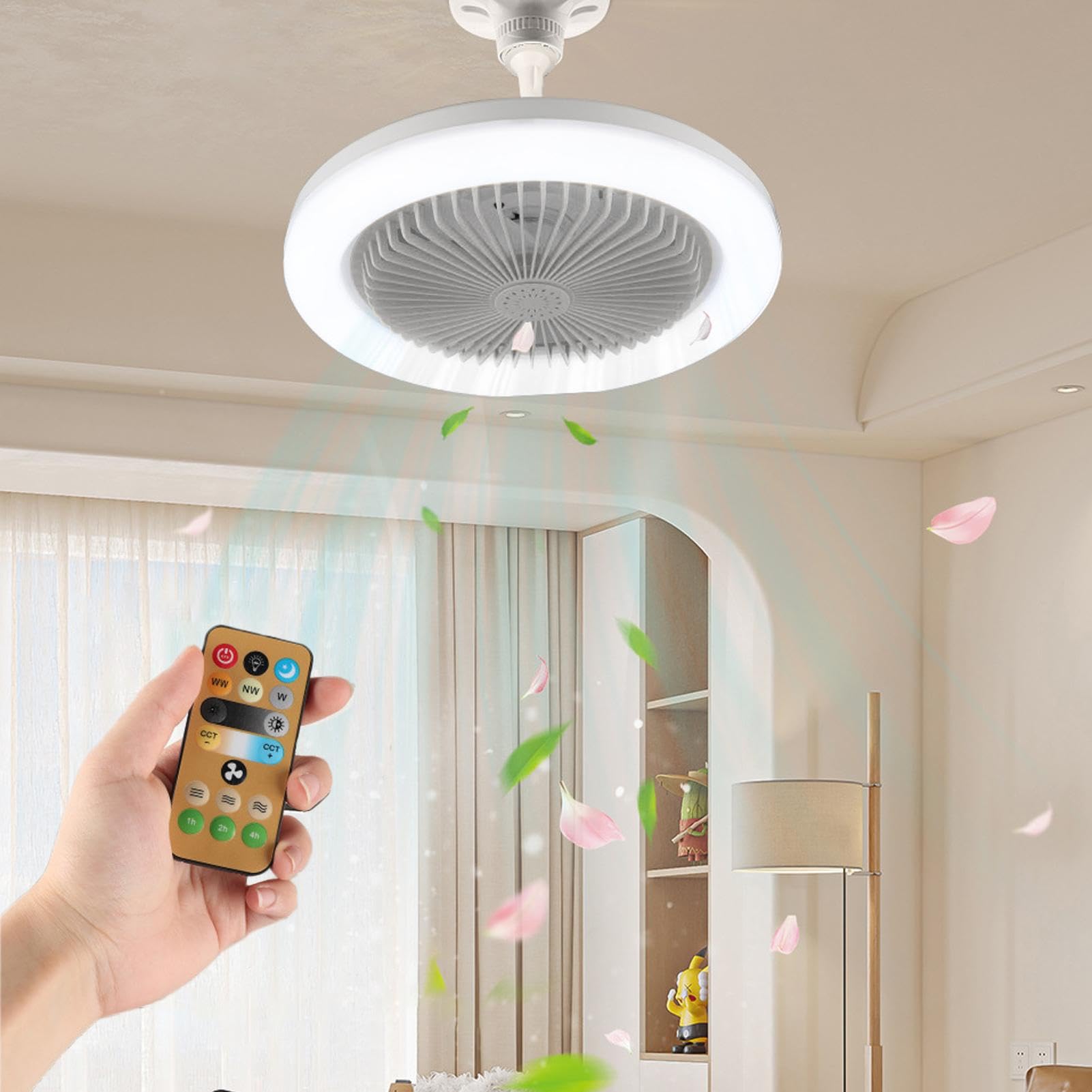 Ventilateurs de plafond avec lumières et télécommande, ventilateur de plafond LED avec lumières | Plafonnier 30W avec ventilateur et télécommande, éclairage LED intelligent à intensité variable