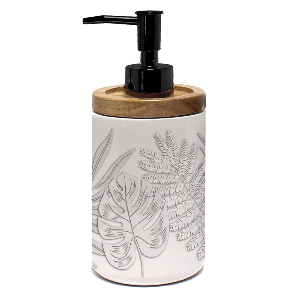 douceur d'intérieur, Distributeur Savon (Diamètre 7.50 x 17 cm) Amber, Céramique Imprimée et Bambou