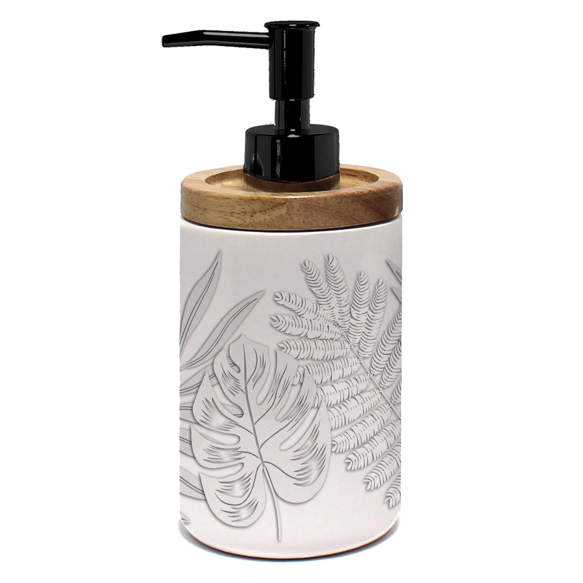 douceur d'intérieur, Distributeur Savon (Diamètre 7.50 x 17 cm) Amber, Céramique Imprimée et Bambou