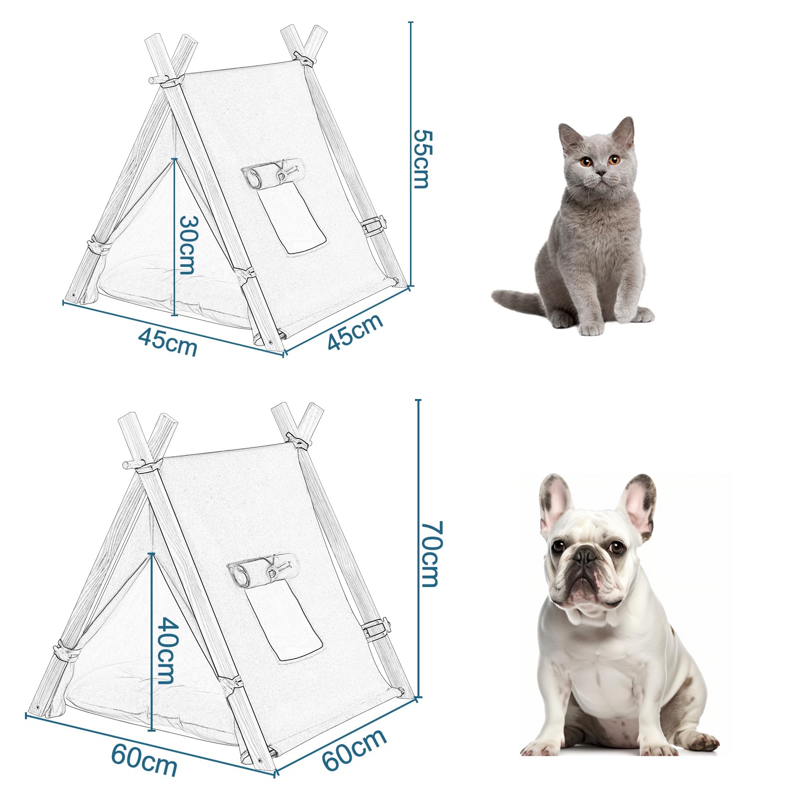 EUGAD Niche pour Chat, Tente Tipi pour Animaux de Compagnie avec Coussin Amovible et Lavable, Niche à Chien Chats Interieur, Tente en Toile avec Fenêtre pour Chat 45x45x55cm