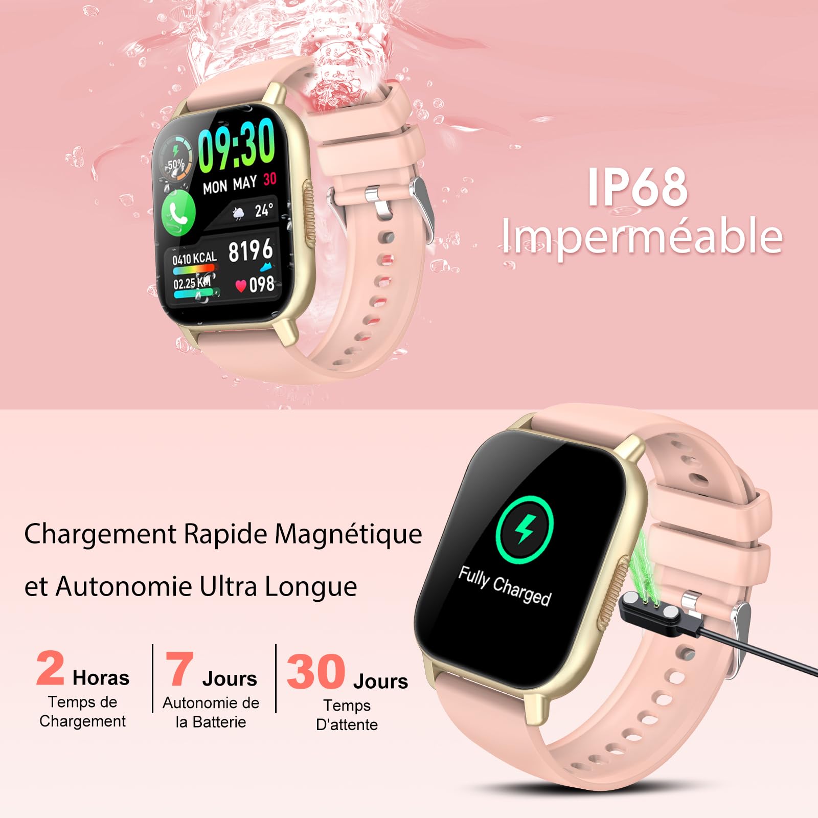 Montre Connectée Homme Femme, 1.91"HD Montre Connectee avec Appels Bluetooth, Etanche IP68 Montre Sport 112+ Mode Sport, Podomètre, Cycle Menstruel, Fréquence Cardiaque, Spo2, Smartwatch Android iOS