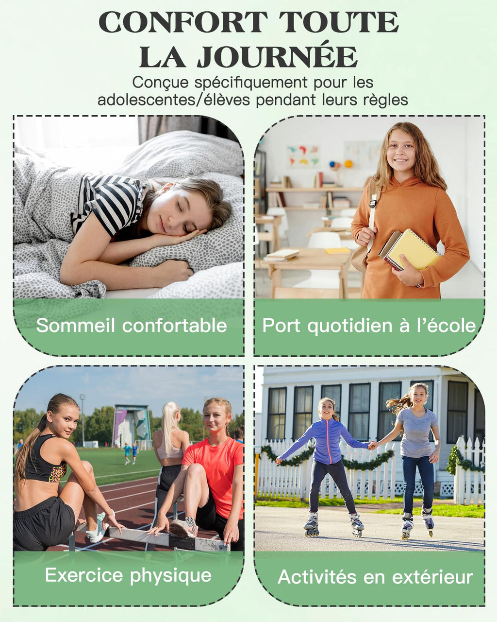 Soleurfe Culotte Menstruelle Flux Tres Abondant 4 Couches de Slips Fibre de Bambou Lavable Protege Slip Anti Fuite pour Adolescentes Fille Femmes 12-14 Ans