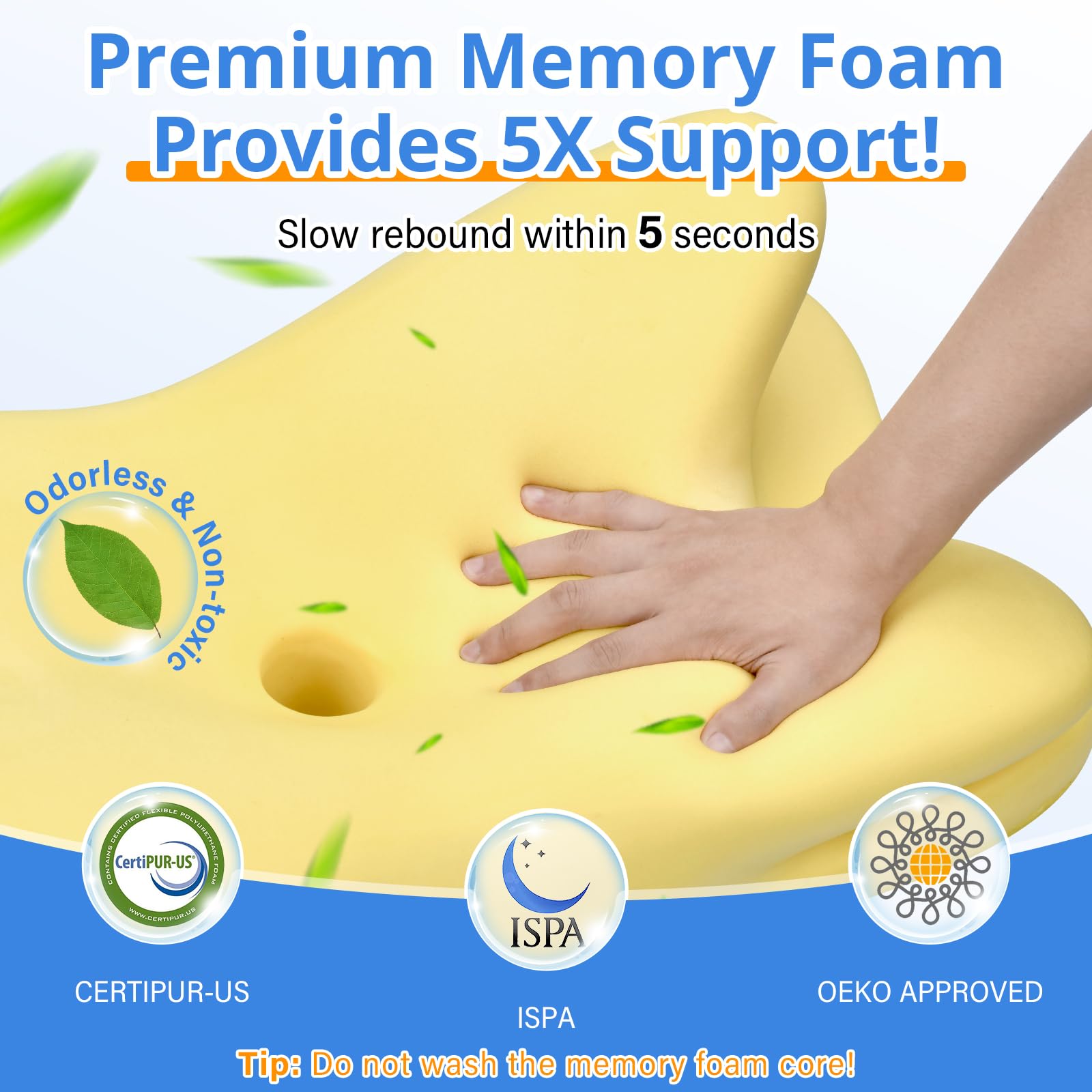 Ehomfory Oreiller Ergonomique Cervical, 2 en 1 Oreiller Memoire Forme pour la Nuque, Oreiller pour Dormir sur Le côté, Le Dos et Le Ventre, 62 x 41 x 9/12cm (Gris)