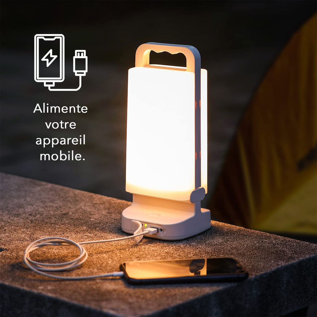 Lepwings Lampe Solaire Camping Rechargeable, Lanterne Camping Réglable Luminosité Portable, Batterie Externe de Secours 4400mAh, Eclairage Camping LED Etanche IPX4 pour Camping, Pêche, Randonnée