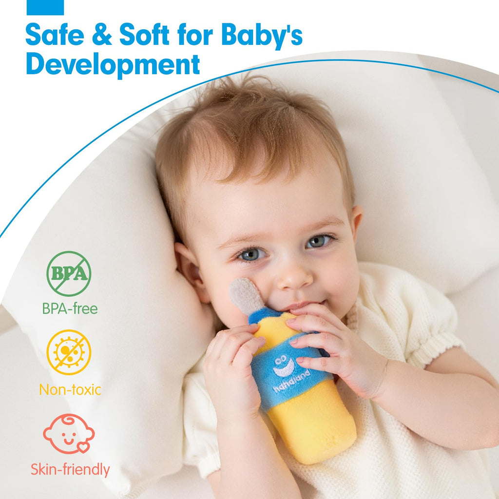 hahaland Jouet Bebe 0-3 6 Mois Peluche Motricité Sensoriel Set mit Haltère, Hochets, Papier Froissé & Miroir, Jouet Montessori d'activité et développement pour Bebe Cadeau Naissance Fille Garcon