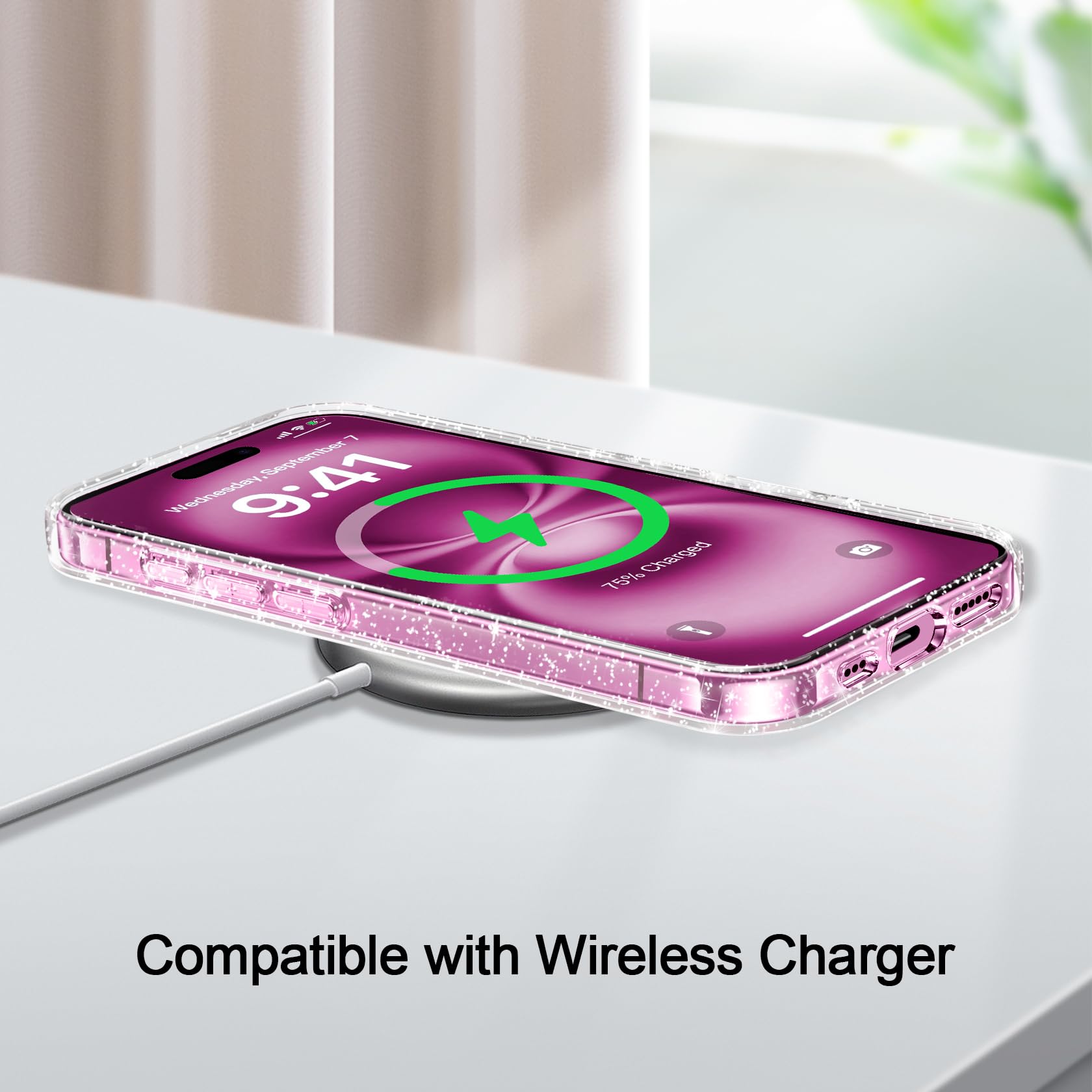 AROYI Coque 3 en 1 Compatible avec iPhone 16 6,1, étui à Paillettes Silicone Souple TPU Protection Case avec 2 Films de Protection en Verre trempé, Transparent pailleté Protecteur Coque