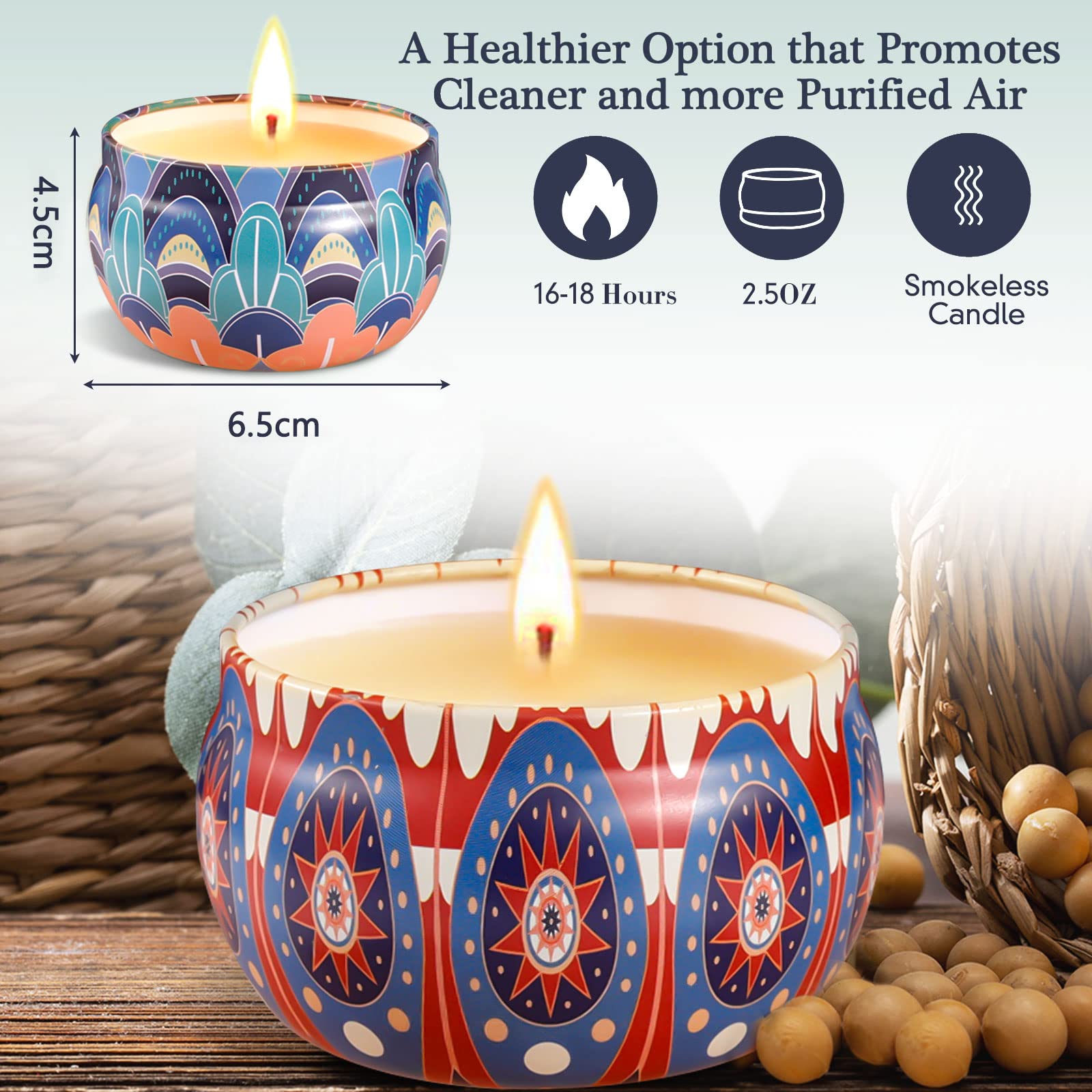 VIPNAJI Bougie Parfumée Ensemble Cadeau 9 Pièces, en Cire De Soja Naturel en Portable, pour L'aromathérapie Mariage Bath Yoga Cadeau de Fête des Mères, La Saint Valentin et Noël,Décor