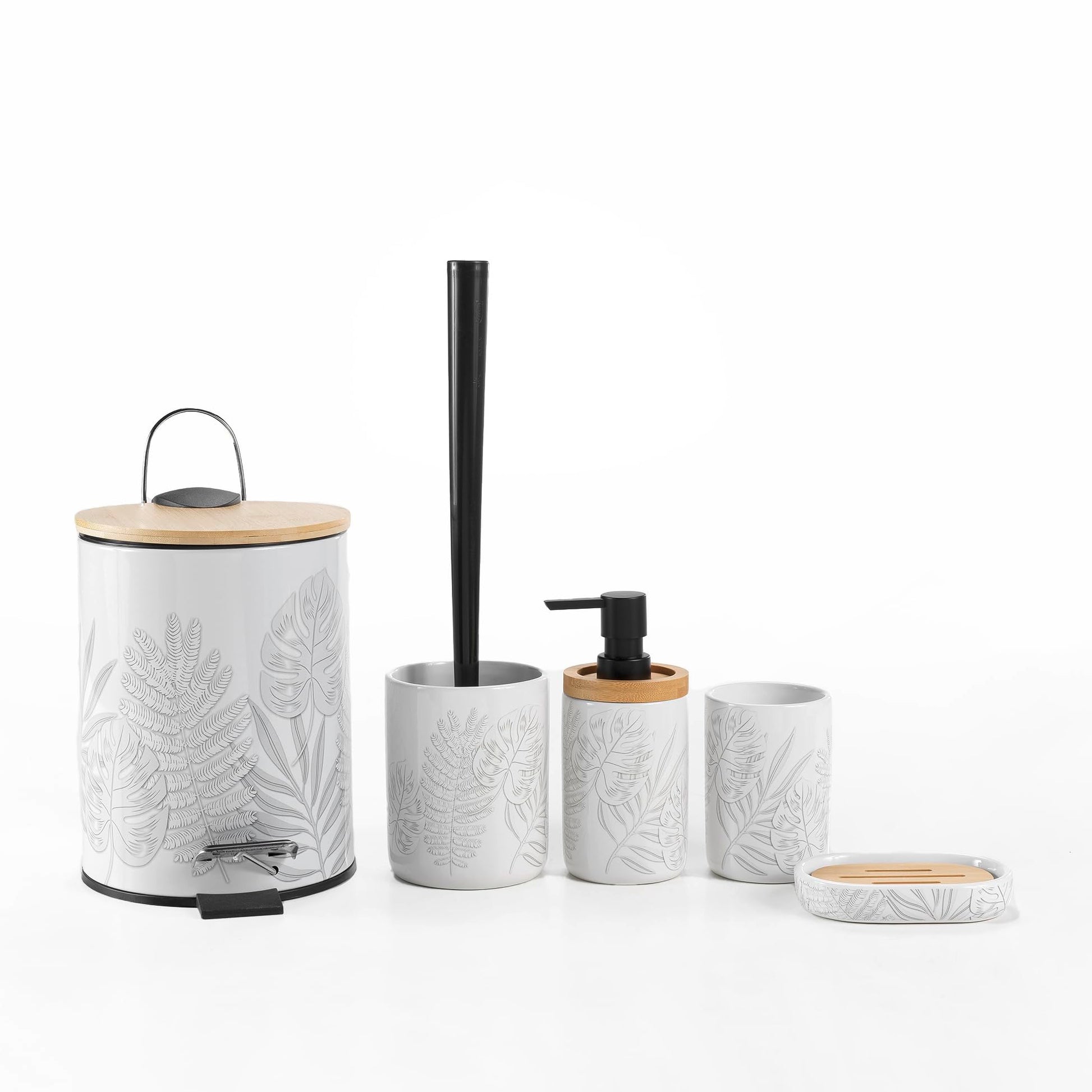 douceur d'intérieur, Distributeur Savon (Diamètre 7.50 x 17 cm) Amber, Céramique Imprimée et Bambou