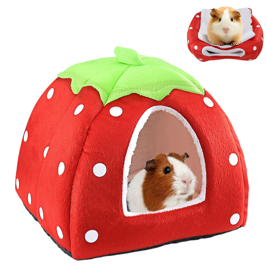 Maison pour Cochon d'Inde Lit Lapin Peluche Petits Animaux Couchages Hiver Interieur Cabane pour Chinchilla/Hérisson/Cobayes (Fraise)