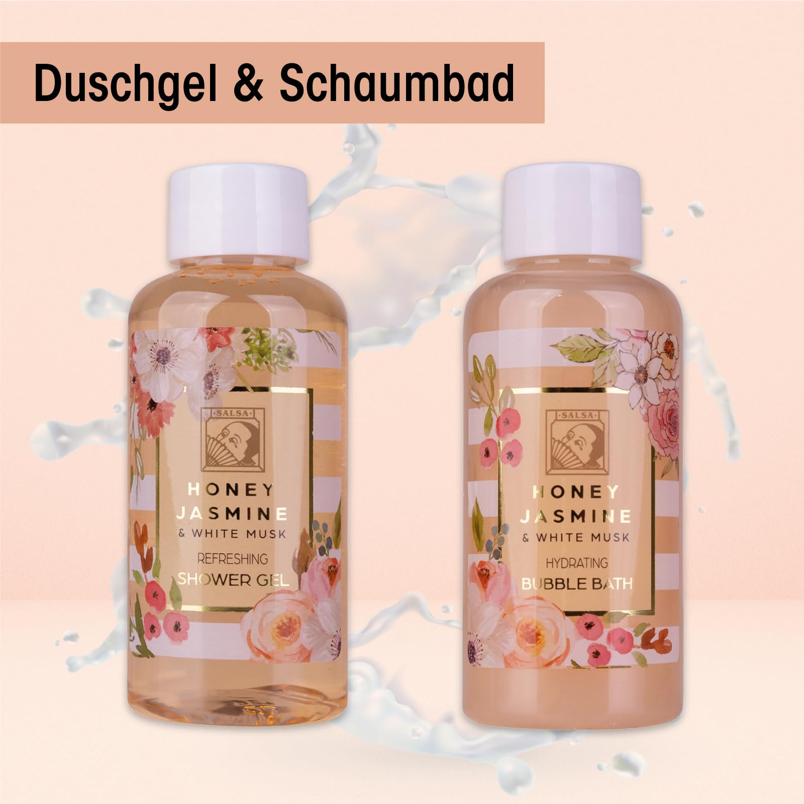 Accentra-Set cadeau de douche pour femmes HONEY JASMINE dans une belle boîte cadeau-Set de soins 3 pièces gel douche,lotion et bain moussant-Set cadeau idéal pour la Saint-Valentin & la Fête des mères
