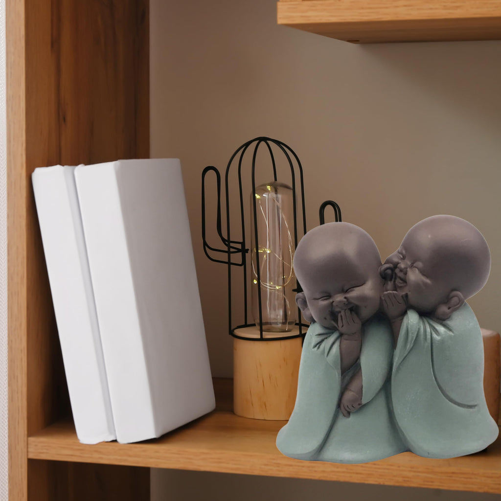 Statuette Bonze Chuchoteur – Porte Bonheur - Décoration Zen et Feng Shui – pour Créer Une Ambiance Relaxante et Spirituelle – Idée Cadeau – Hauteur: 12cm – Vert et Marron – Zen’Light