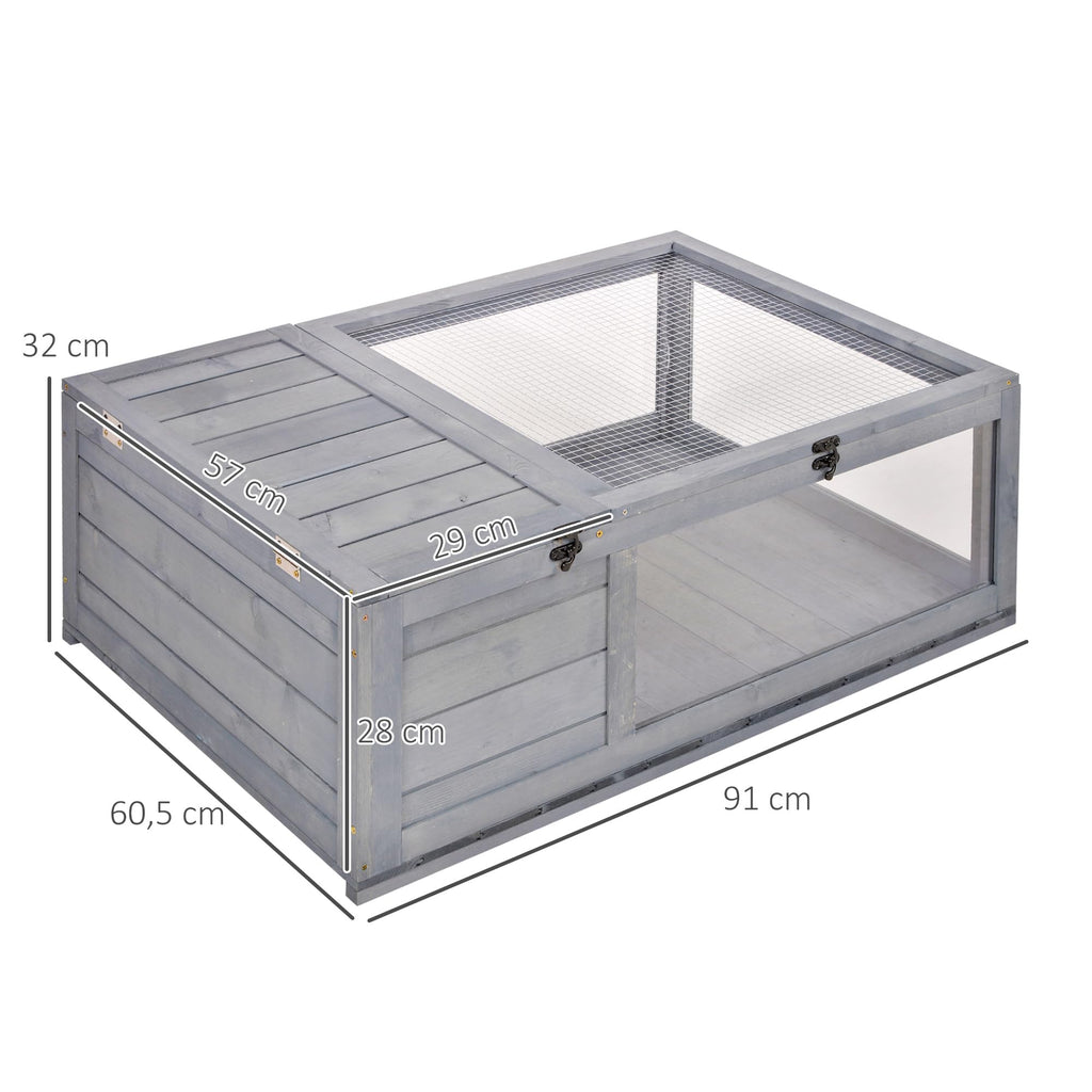 PawHut Maison enclos Cage Habitat pour Petit Animal Tortues avec 2 espaces 91 x 60,5 x 32 cm Bois Massif Gris