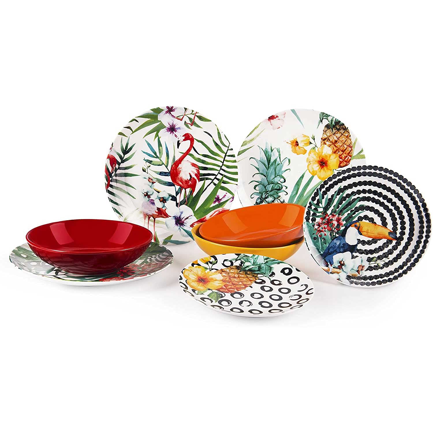 Excelsa Tropical Chic Service Table, Porcelaine, multicolore, 18 unités