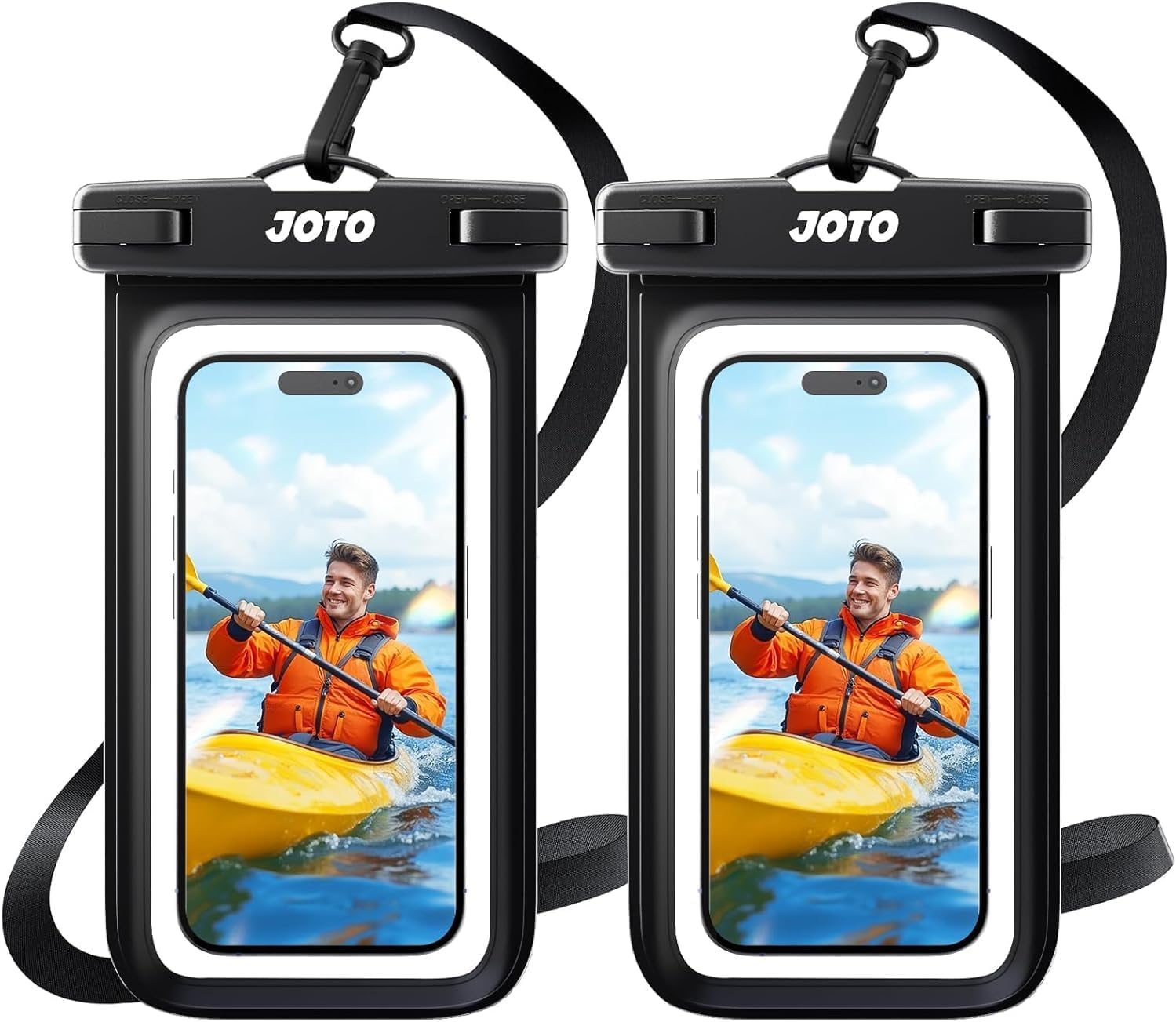 JOTO 2 Pochettes Étanches Smartphone Certifiée IPX8 iPhone 16/15/14/13/12/11 Plus Pro Max, Redmi Note 13/13 Pro 12 A3, Galaxy A15 A35 A25 A54 A55, Housse Étanche Jusqu'à 7 Pouces -Noir