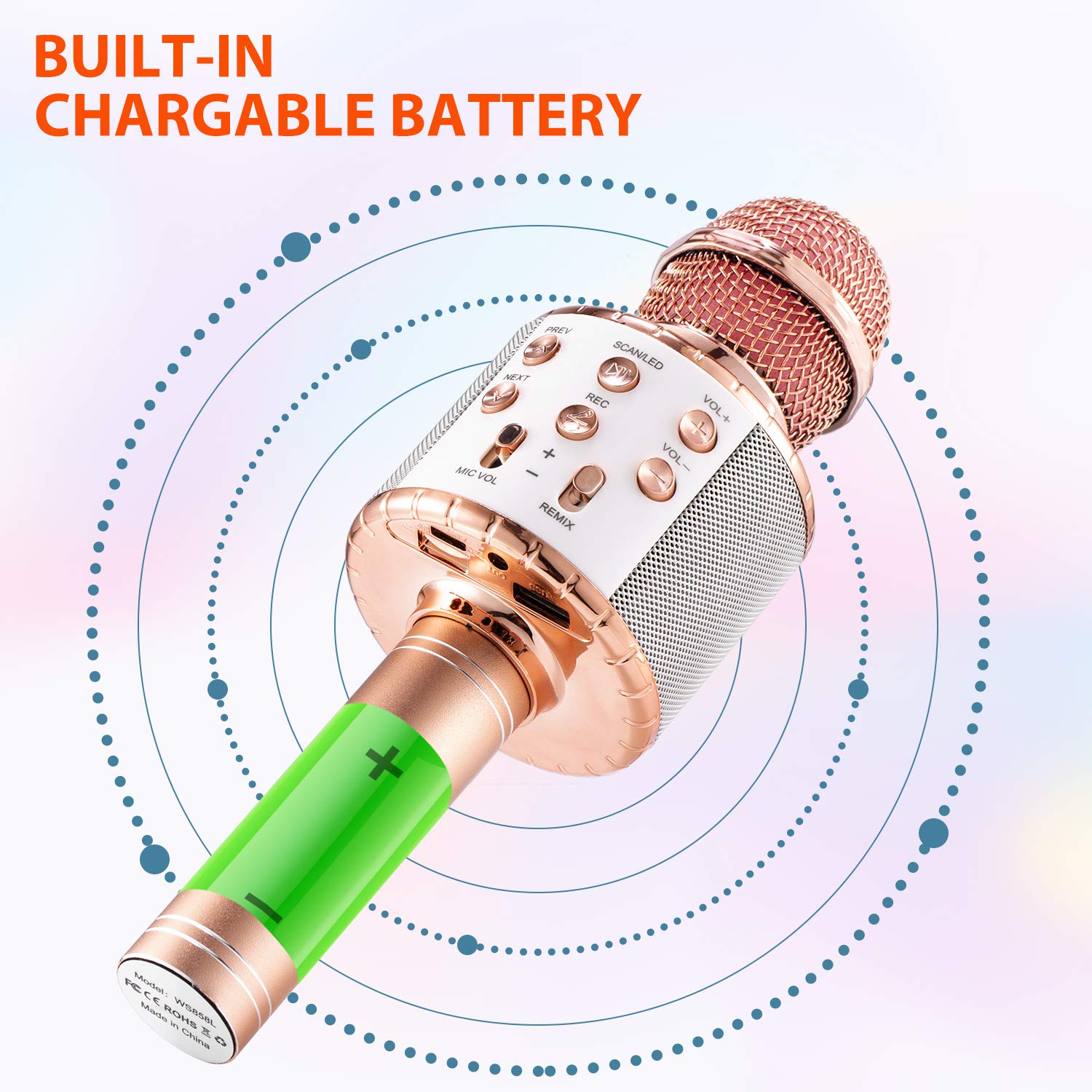 Fede Microphone Karaoké sans Fil Bluetooth avec Lumière LED Multi Couleur, Micro à Main Portable Haut-Parleur pour Enfants/Adultes Chanter, Compatible avec Android/iOS/PC/Smartphone