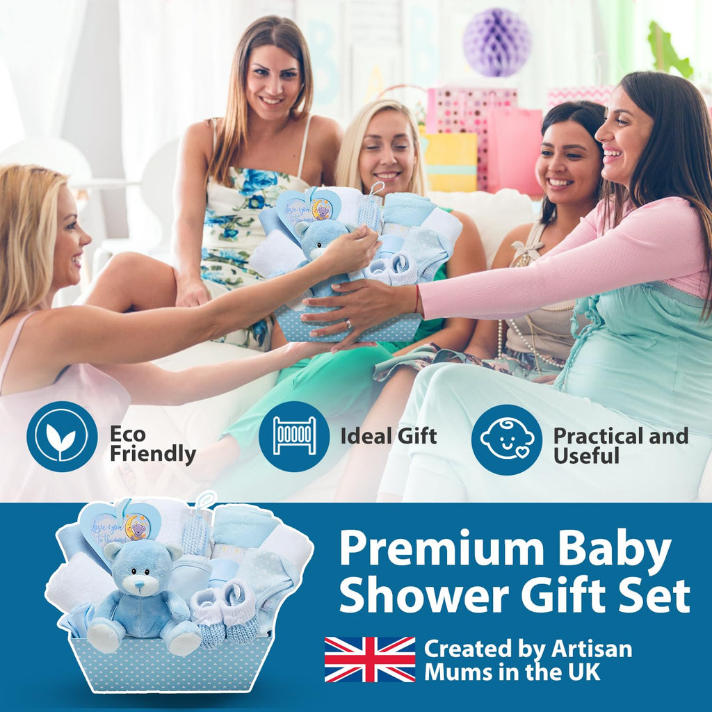 Coffret Naissance Bleu pour Bébés Garçons – Kit de Naissance avec Vêtements Bebe Garcon, Lange en Polaire, Serviette avec Capuche 2 Étoffes en Mousseline et Un Adorable Ourson en Peluche