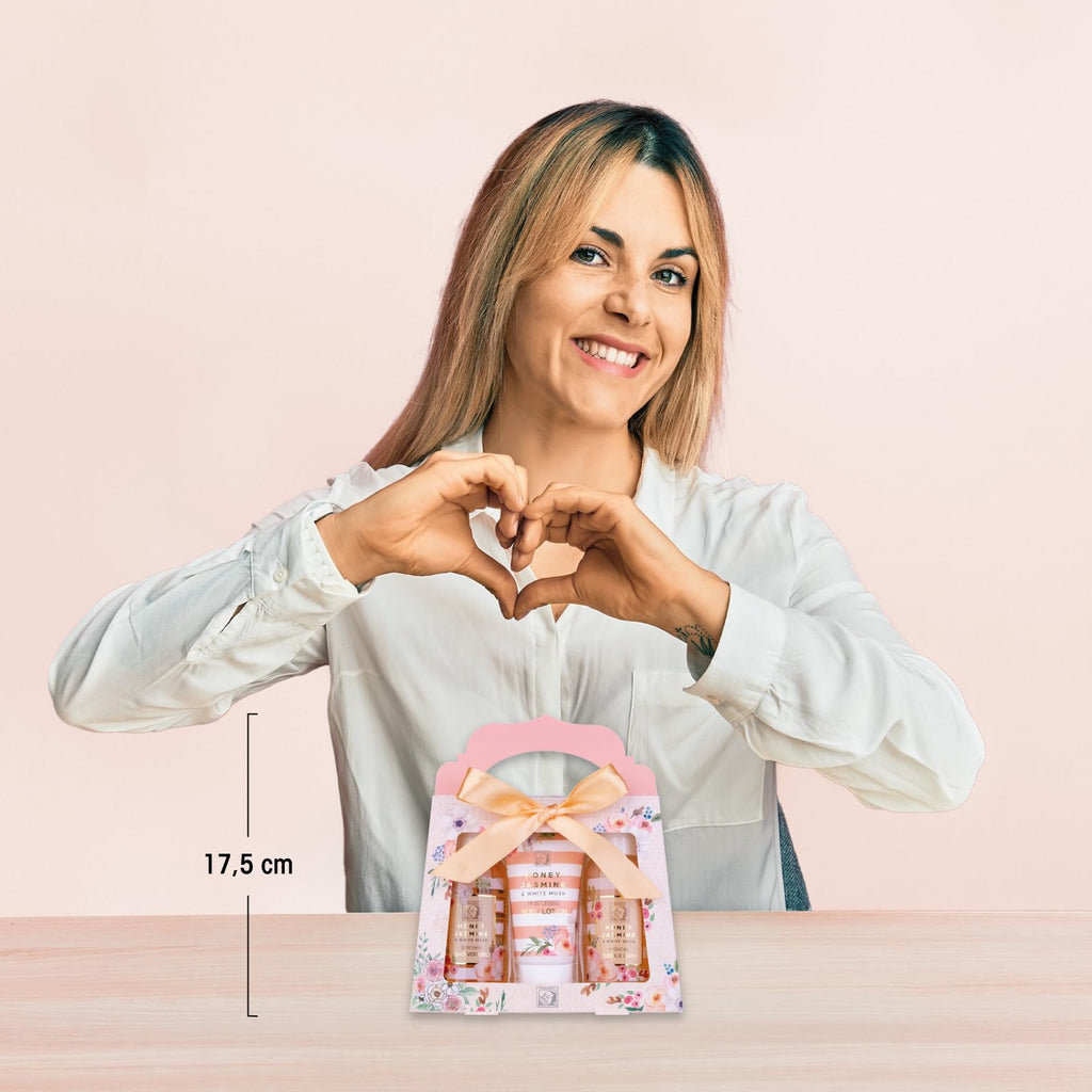 Accentra-Set cadeau de douche pour femmes HONEY JASMINE dans une belle boîte cadeau-Set de soins 3 pièces gel douche,lotion et bain moussant-Set cadeau idéal pour la Saint-Valentin & la Fête des mères