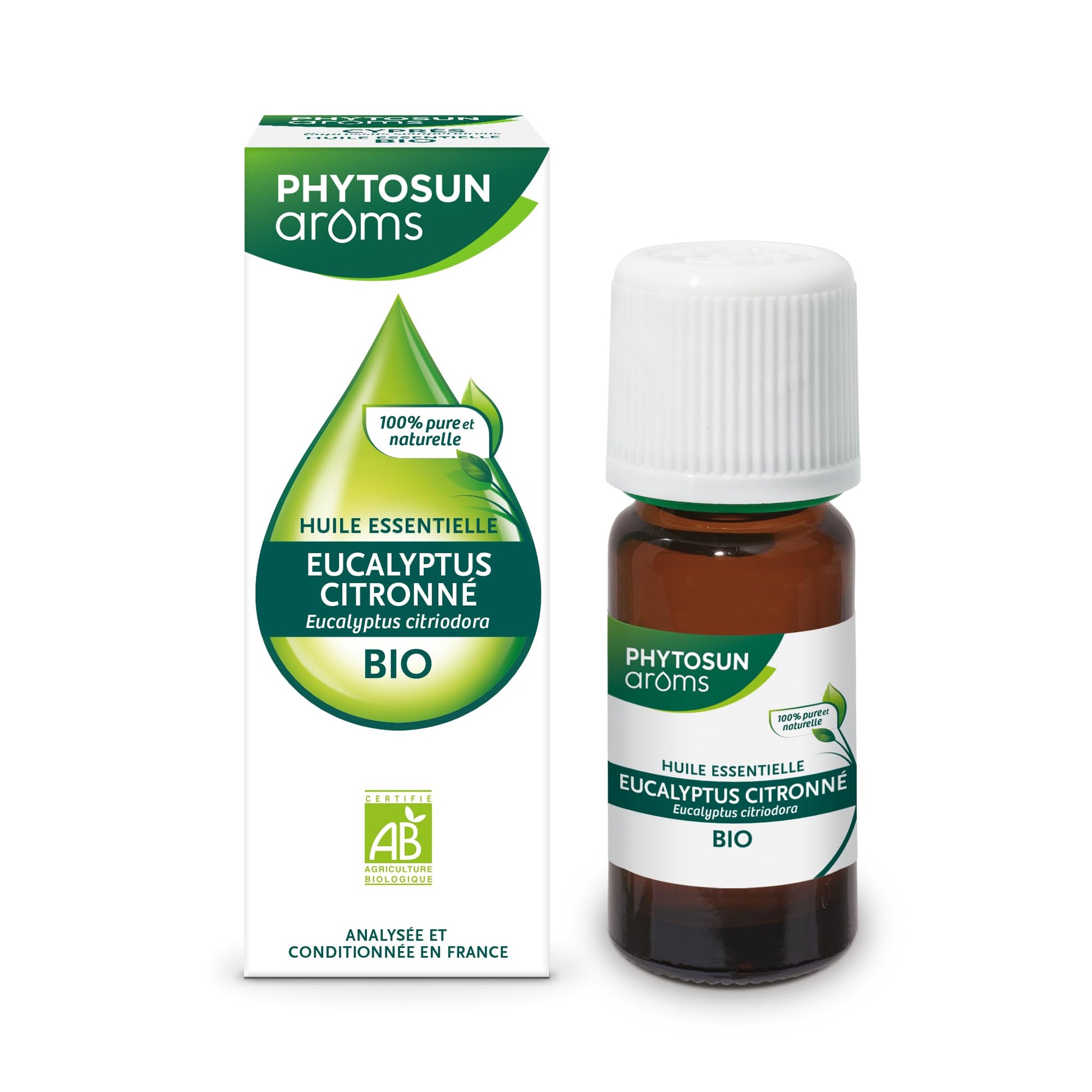 PHYTOSUN AROMS - Huile Essentielle d'Eucalyptus Citronné Bio - HEBBD - 100% Pure & Naturelle - 100% Bio - Analysée & Conditionnée en France - 10 ml