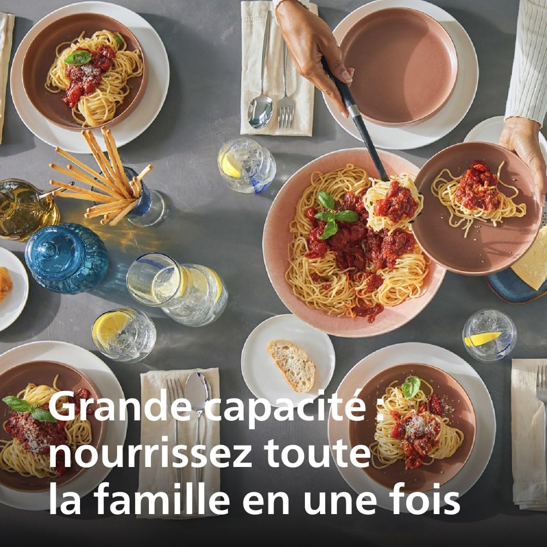 Philips Série 7000 Machine à Pâtes, Technologie ProExtrude, Pesée Automatique, 8 Disques de Forme, Pâte Parfaite, Nettoyage Facile, Jusqu'à 8 Portions, Noir (HR2665/93)