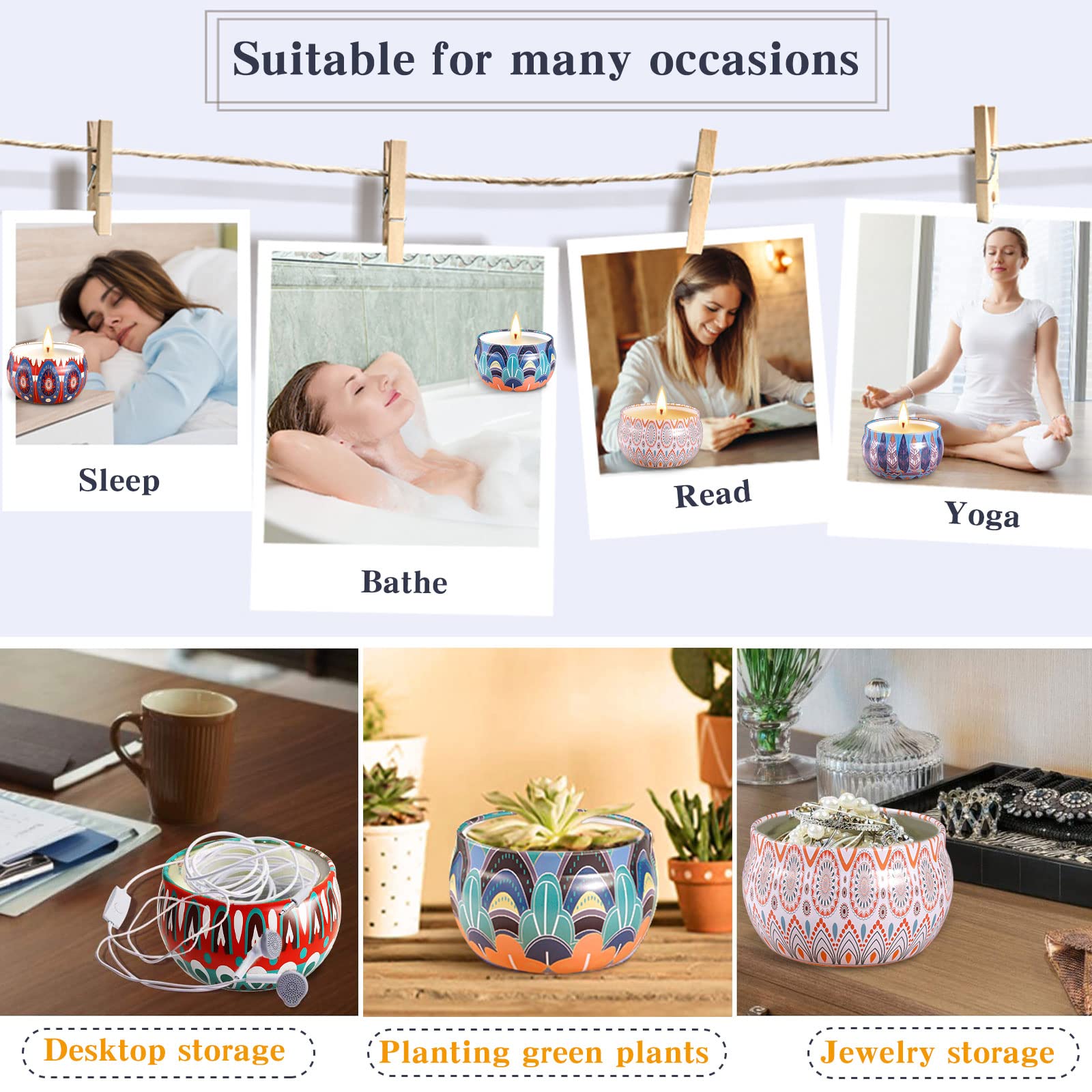 VIPNAJI Bougie Parfumée Ensemble Cadeau 9 Pièces, en Cire De Soja Naturel en Portable, pour L'aromathérapie Mariage Bath Yoga Cadeau de Fête des Mères, La Saint Valentin et Noël,Décor