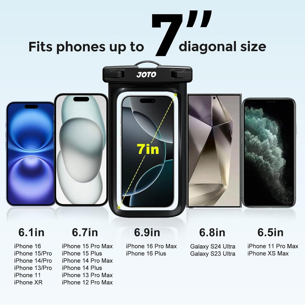 JOTO 2 Pochettes Étanches Smartphone Certifiée IPX8 iPhone 16/15/14/13/12/11 Plus Pro Max, Redmi Note 13/13 Pro 12 A3, Galaxy A15 A35 A25 A54 A55, Housse Étanche Jusqu'à 7 Pouces -Noir