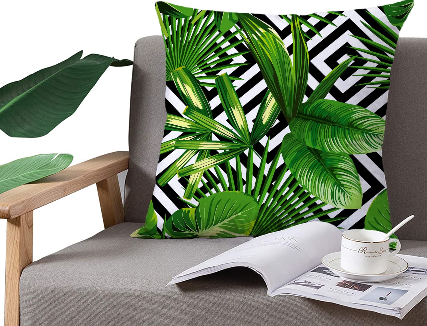 Housse Coussin Exterieur 40x40cm Feuilles Vertes Vert Tropical Salon de Jardin Exterieur Deco pour canapé Deco scandinave Decoration