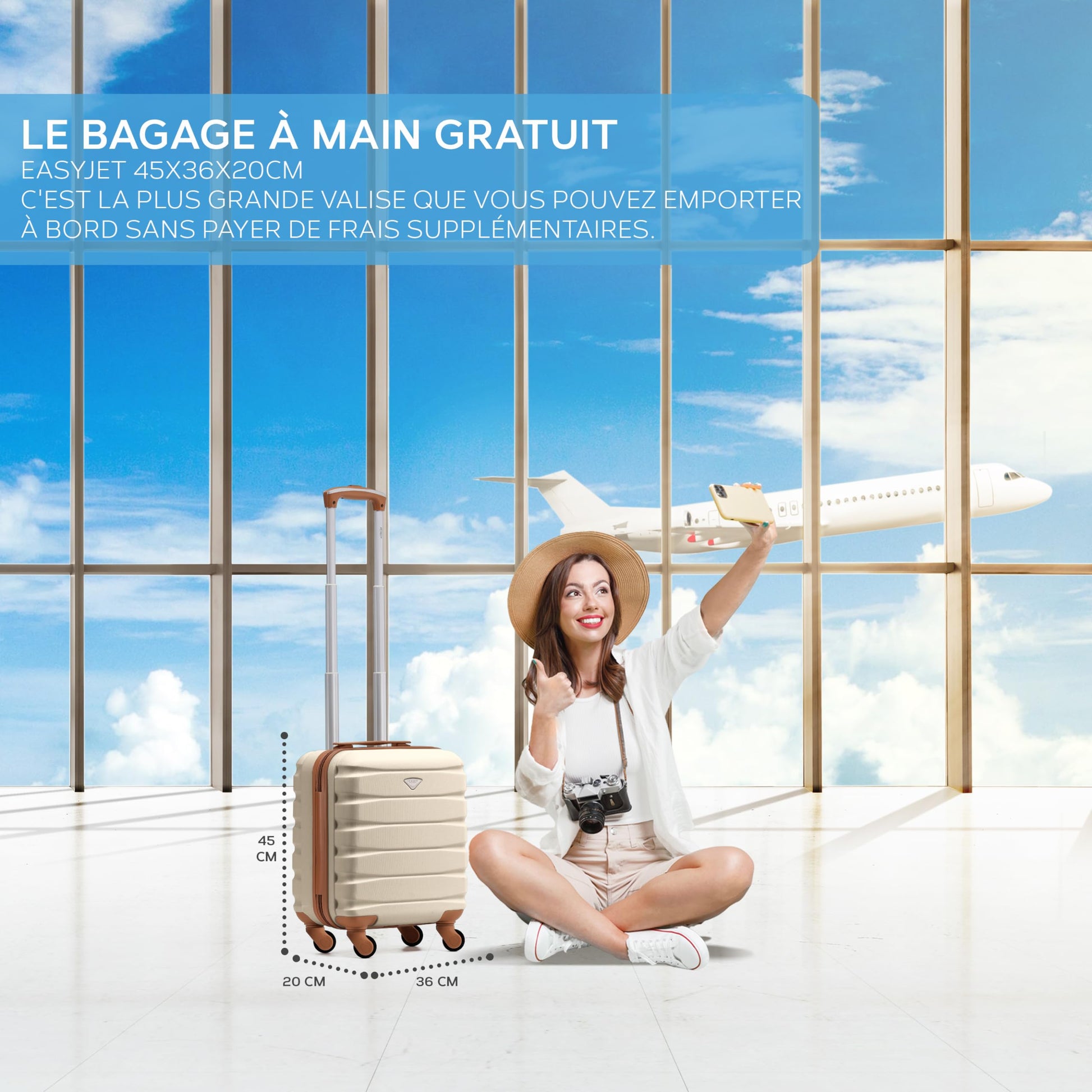 Flight Knight Bagage Cabine Leger a 4 Roues en ABS Rigide Approuve par Plus De 100 Compagnies Aeriennes, Dont Lufthansa, Air France, HOP! Ryanair et easyJet - 45x36x20cm (TSA) Creme/Marron