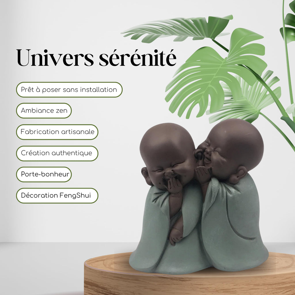 Statuette Bonze Chuchoteur – Porte Bonheur - Décoration Zen et Feng Shui – pour Créer Une Ambiance Relaxante et Spirituelle – Idée Cadeau – Hauteur: 12cm – Vert et Marron – Zen’Light