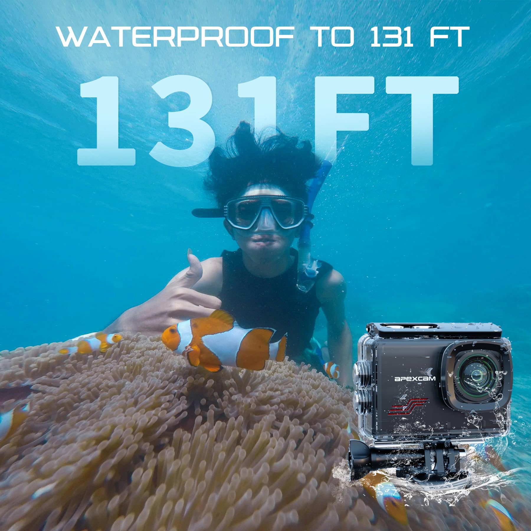 Caméra Sport 4K 60FPS 64MP Caméra Étanche 40M Action Cam WiFi avec Micro SD 64GB Écran Tactile Stabilisateur EIS avec Kits d'accessoires pour Sports Extrêmes et Loisirs