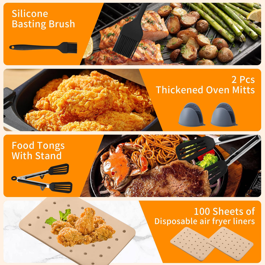 Accessoires air fryer pour Ninja, compatible avec ninja AF400EU AF500EU AF300EU 7.6L-10.4L Friteuse à Air,comprennent Moule Silicone, Plaques cuisson, Grilles, Moule Gateau, Flacon pulvérisateur etc