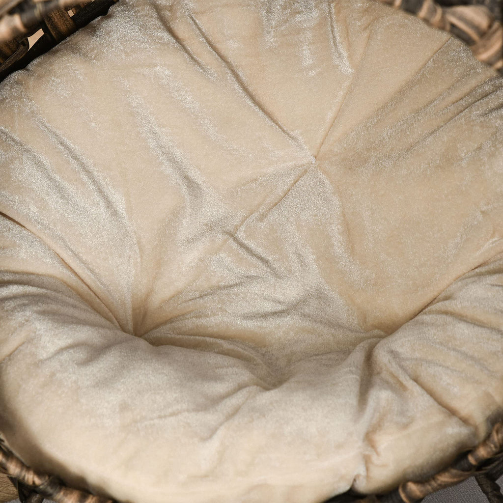 PawHut Panier Chat lit surélevé Chat Cosy Niche Grotte Grand Confort dim. Ø 52 x 58H cm Coussin Moelleux Beige Inclus résine tressée Imitation rotin Marron